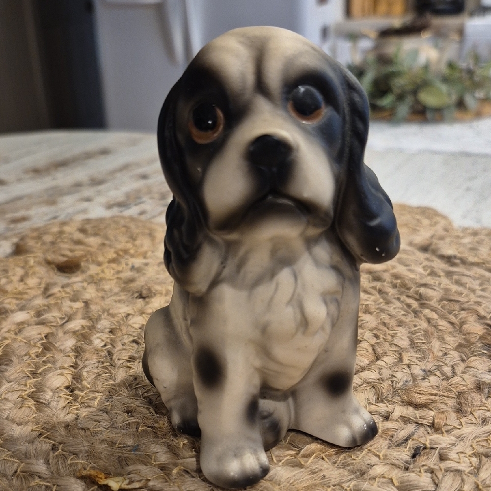 Black and White Ceramic Dog Figurine